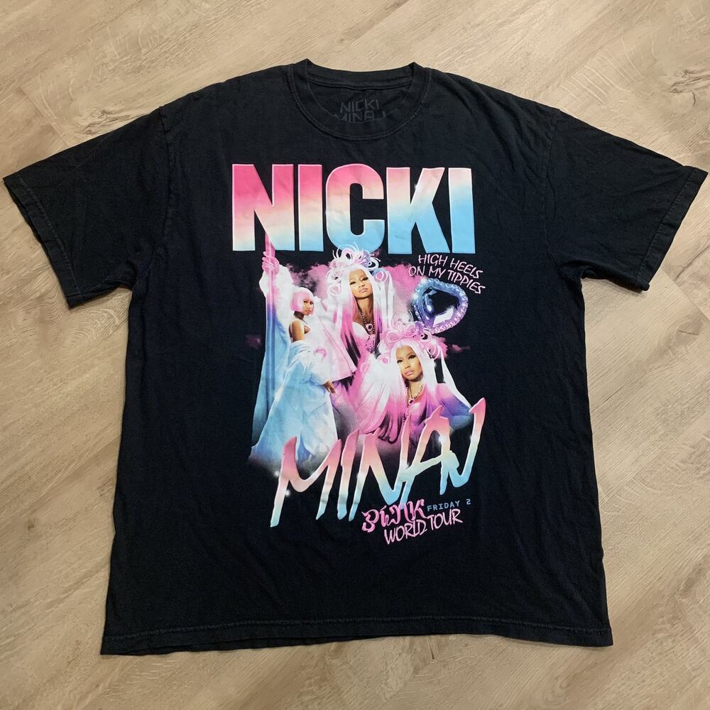 Nicki Minaj Pink Friday 2 World Tour T-Shirt Men's XL Black Graphic Tee Hip Hop